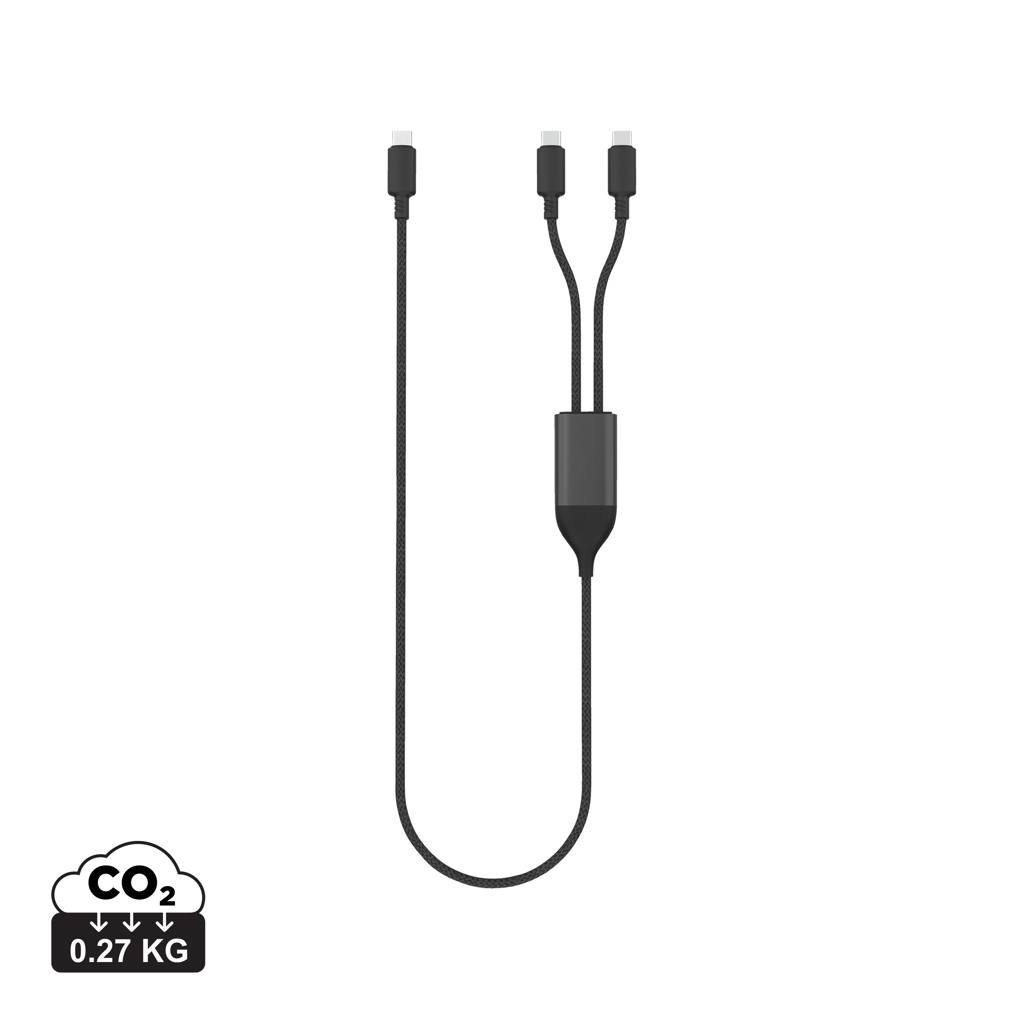 Câble publicitaire à double sortie USB-C 100 W Terra Noir et Gris